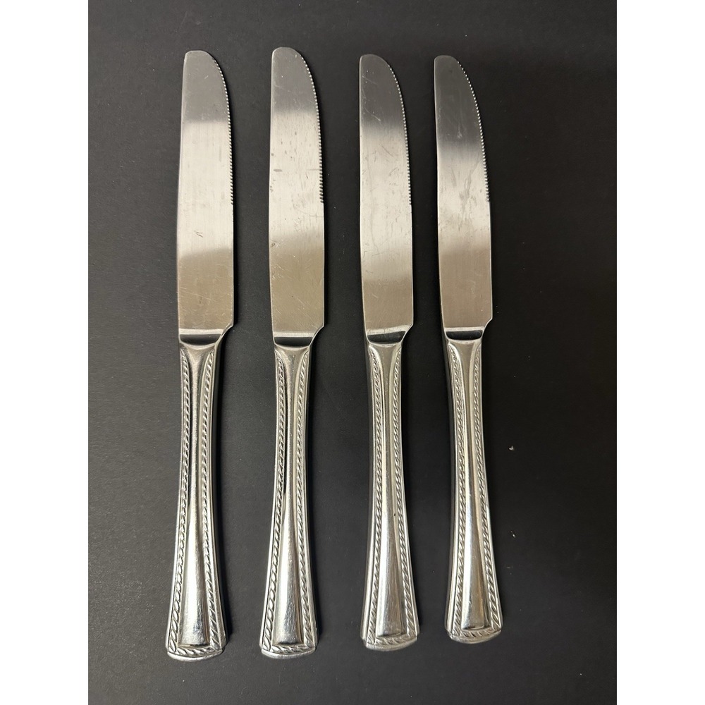 Stainless Flatware Dinner Knives Twisted Rope/Cable Border Square Set Of 4